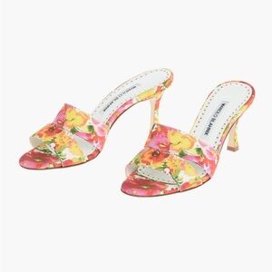 Manolo Blahnik Iacopo Floral Heels Sandals 38 7.5